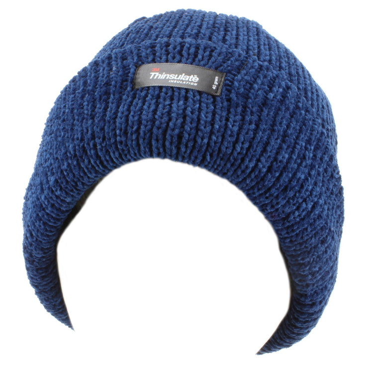 Chenille beanie hat with fleece lining - Blue (One Size)