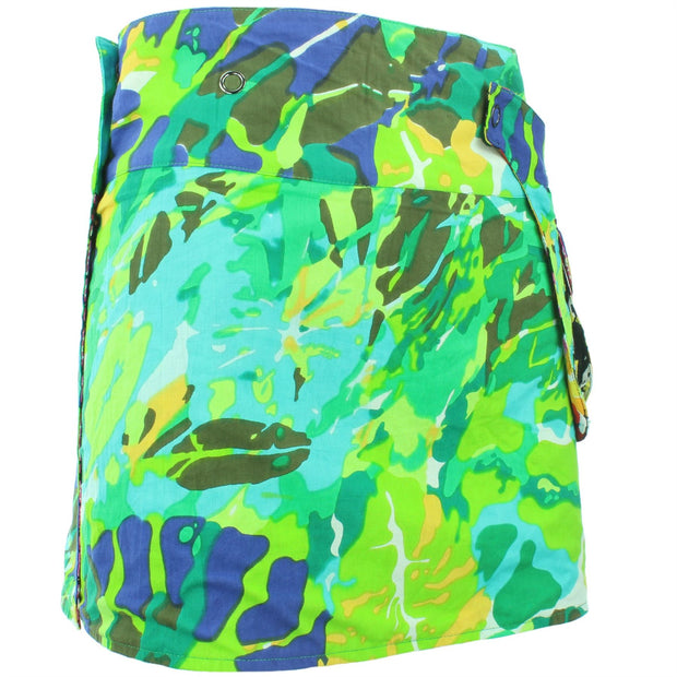 Reversible Popper Wrap Mini Skirt - Psychedelic Snakeskin / Camo Leaf