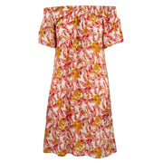 Shirred Comfy Dress - Salmon Leaves