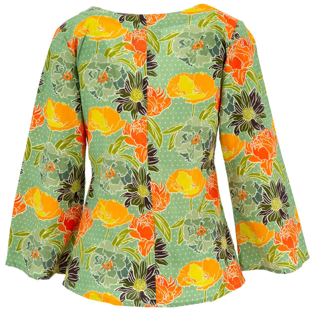 Wrap Top with Bell Sleeve - Retro Floral