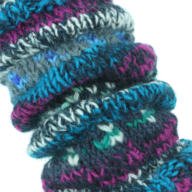 Chunky Wool Knit Abstract Pattern Leg Warmers - 17 Blue