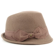 Wool trilby hat with short brim and large side bow - Brown (57cm)