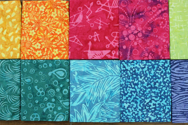 Fat Quarter - 10 Pieces of 19" x 20" Cotton Batik