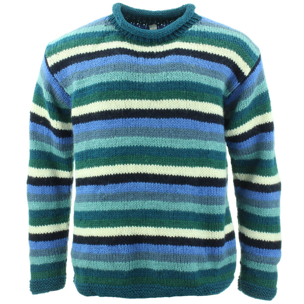 Chunky Wool Knit Jumper - Stripe Blue