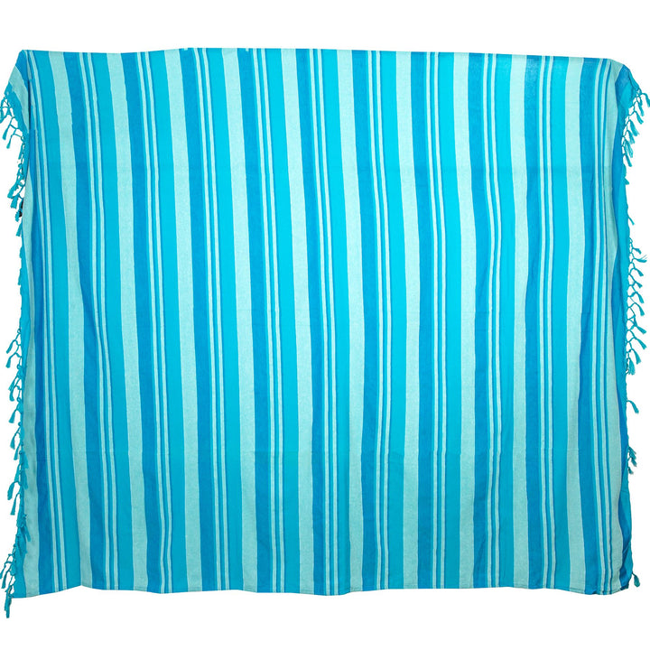 Striped Cotton Blanket With Tassel Edging - Arctic