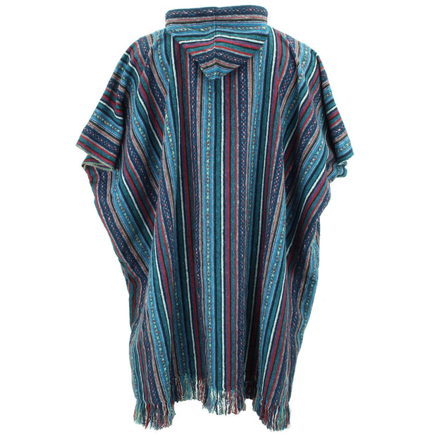 Brushed Cotton Long Hooded Poncho - Purple Sky