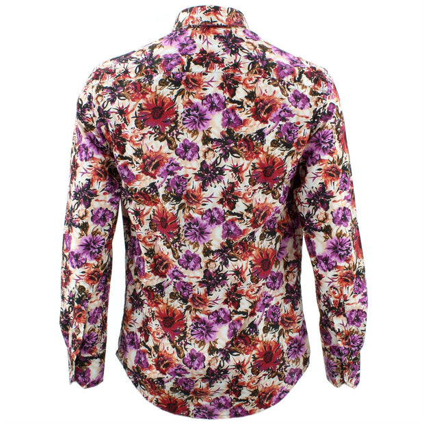 Tailored Fit Long Sleeve Shirt - Purple & Red Abstract Floral