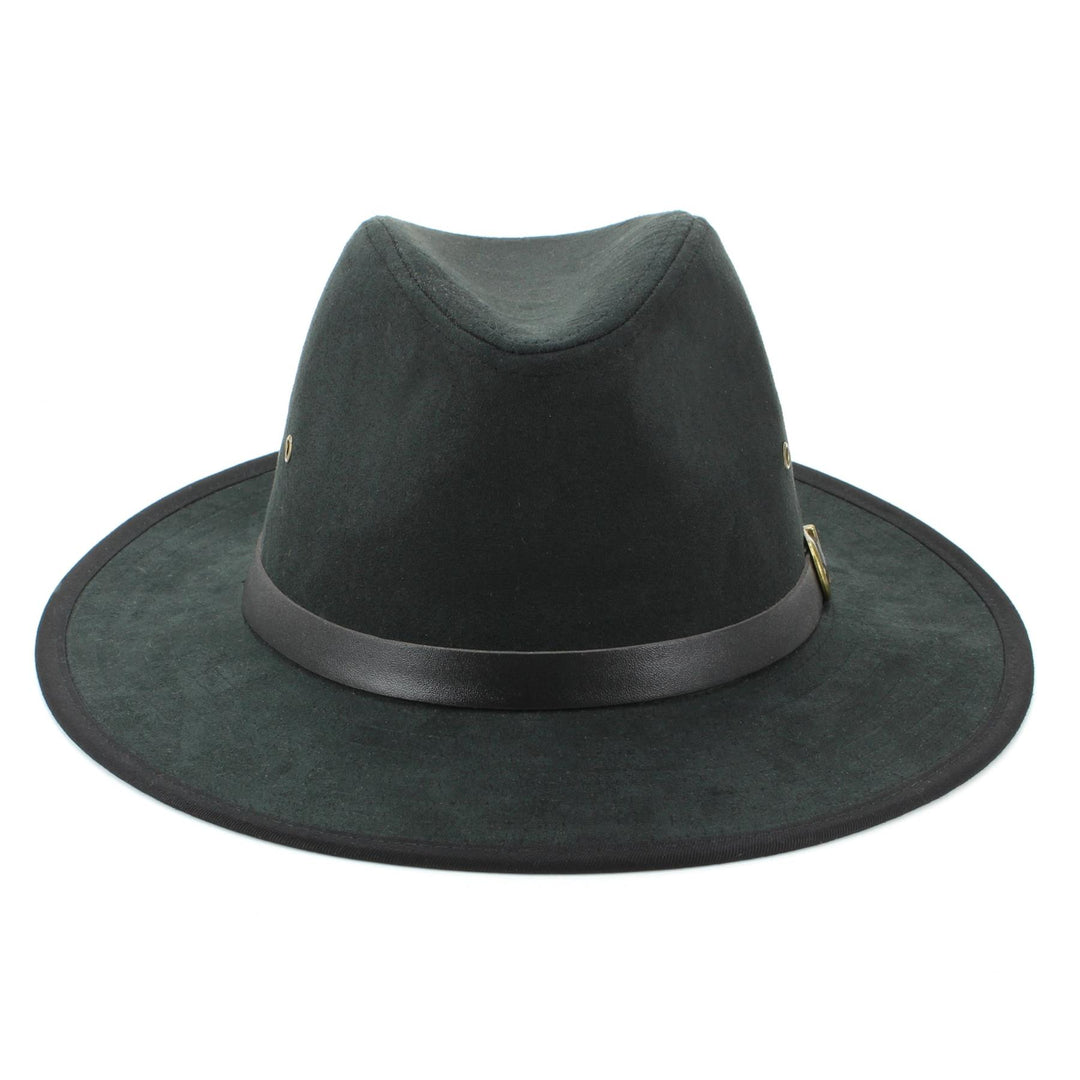 Suede Effect Fedora Hat with Leather Band - Black