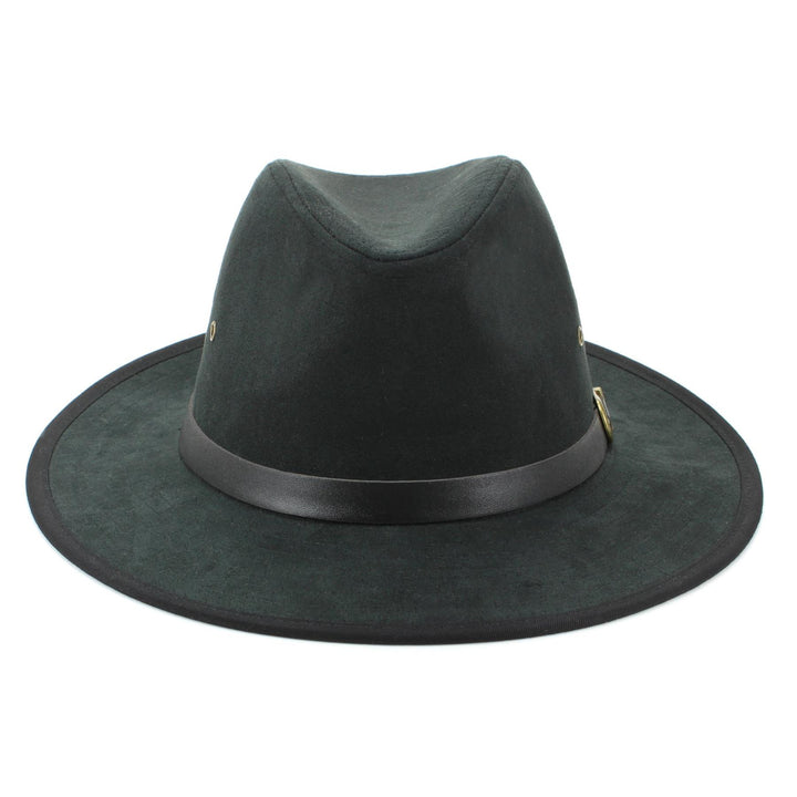 Suede Effect Fedora Hat with Leather Band - Black