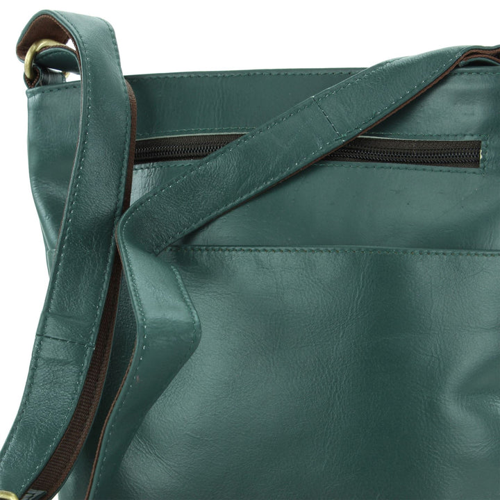 Real Leather Cross Body Messenger Shoulder Bag - Green
