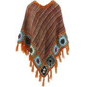 Granny Squares Crochet Poncho Long - Rainbow/Rust