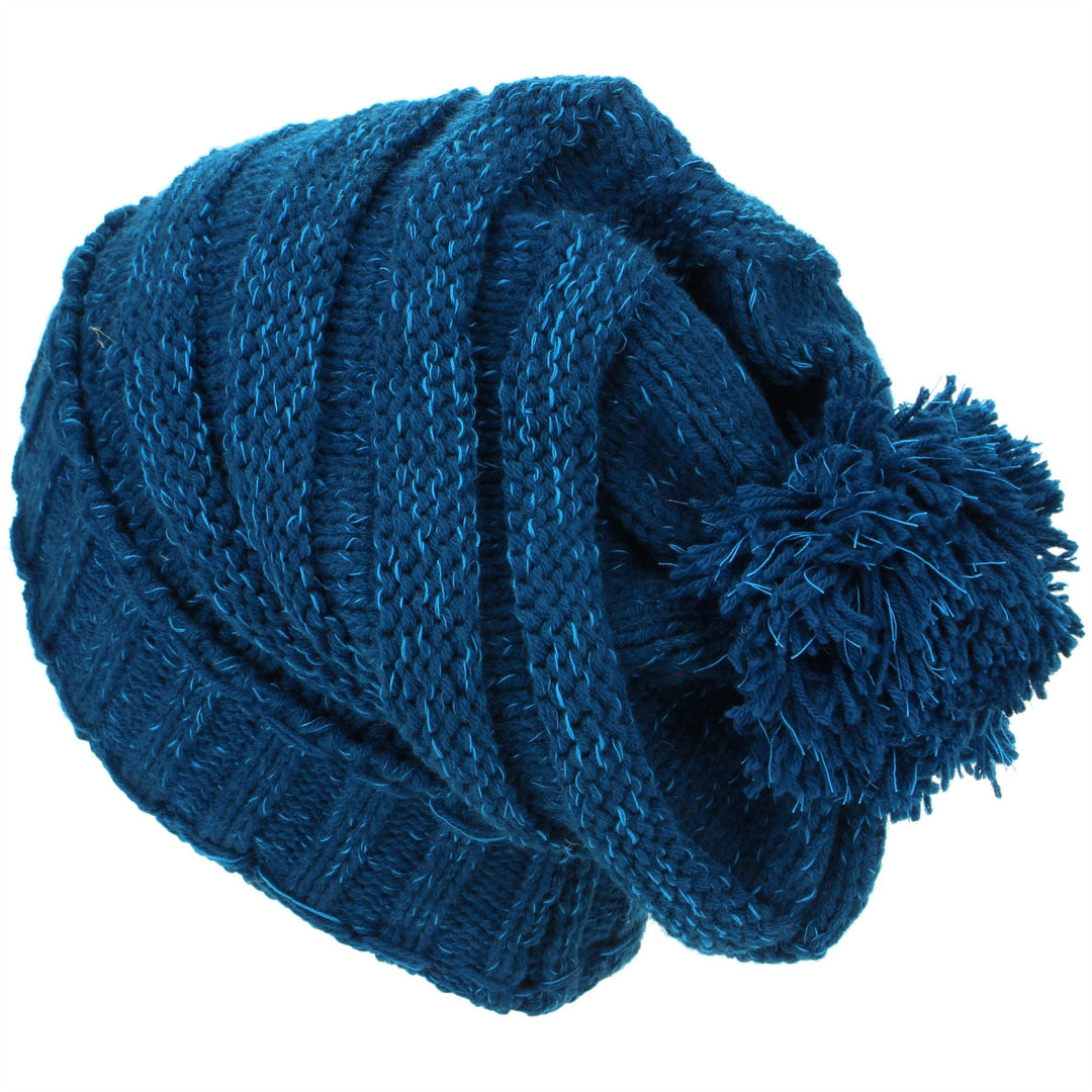 Acrylic Knit Baggy Beanie Bobble Hat