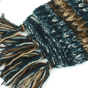 Chunky Wool Knit Abstract Pattern Scarf - 17 Blue Brown