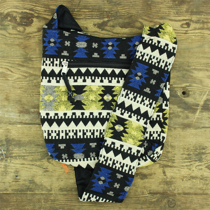 Cotton Canvas Sling Shoulder Bag - Aztec Blue Green