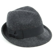 Wool felt trilby hat with wide band and side bow - Dark grey