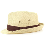 Straw Trilby Fedora Hat with Ventilation and Ribbon - Brown