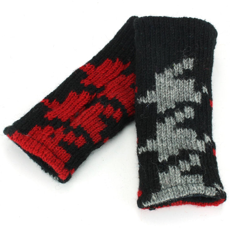 Wool Knit Arm Warmer - Red Houndstooth