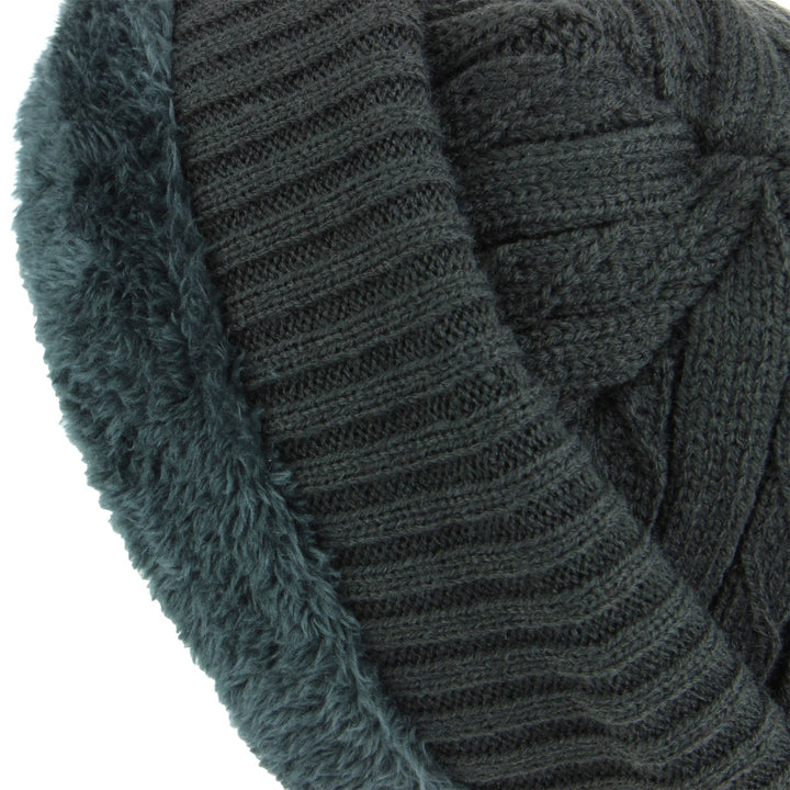 Fine Knit Beanie Hat with Super Soft Fleece Lining - Grey