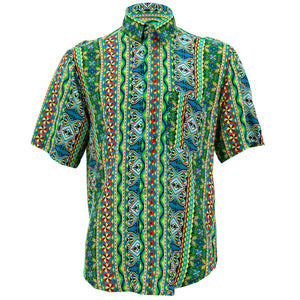 Regular fit kortærmet skjorte - geometrisk aztec - grøn