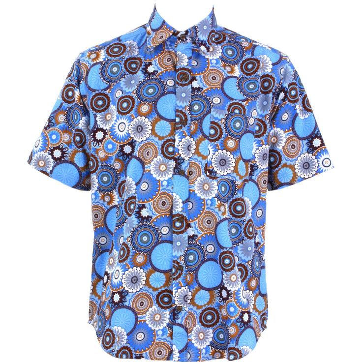 Regular Fit Short Sleeve Shirt - Blue Abstract Circles