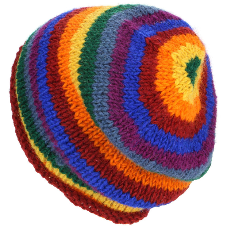 Wool Knit Baggy Beanie Hat - Rainbow
