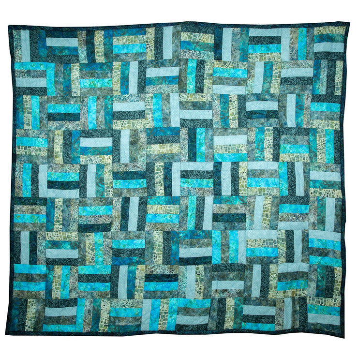 Handmade Quilted Patchwork Batik Printed Bedspread - Ocean Blue