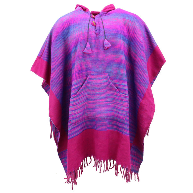 Soft Vegan Wool Hooded Tibet Poncho - Purple & Pink