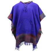 Soft Vegan Wool Hooded Tibet Poncho - Purple & Red Grey