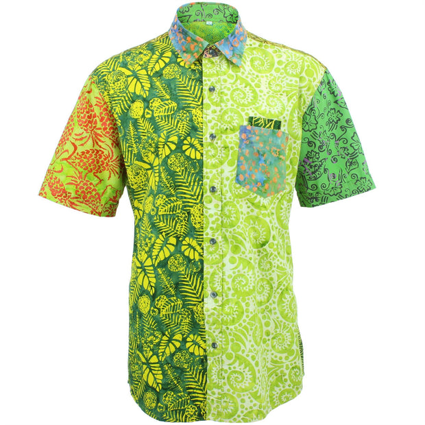 Regular Fit Short Sleeve Shirt - Random Mixed Batik - Bright Green