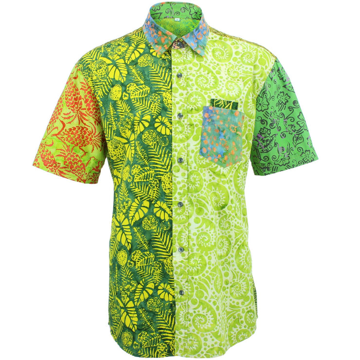 Regular Fit Short Sleeve Shirt - Random Mixed Batik - Bright Green