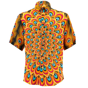 Kurzarmhemd mit normaler Passform – Pfauenmandala – Orangeblau