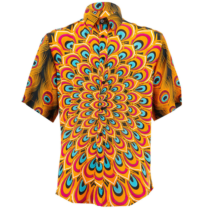Regular Fit Short Sleeve Shirt - Peacock Mandala - Orange Blue
