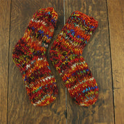Hand Knitted Wool Ankle Socks - SD Red Mix