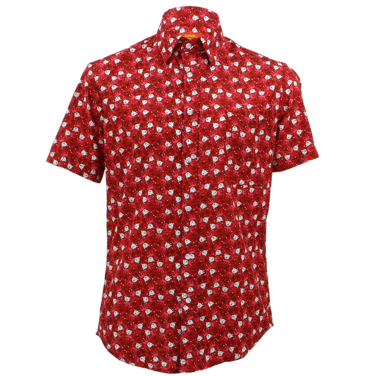 Tailored Fit Short Sleeve Shirt - Red Cats & Fish