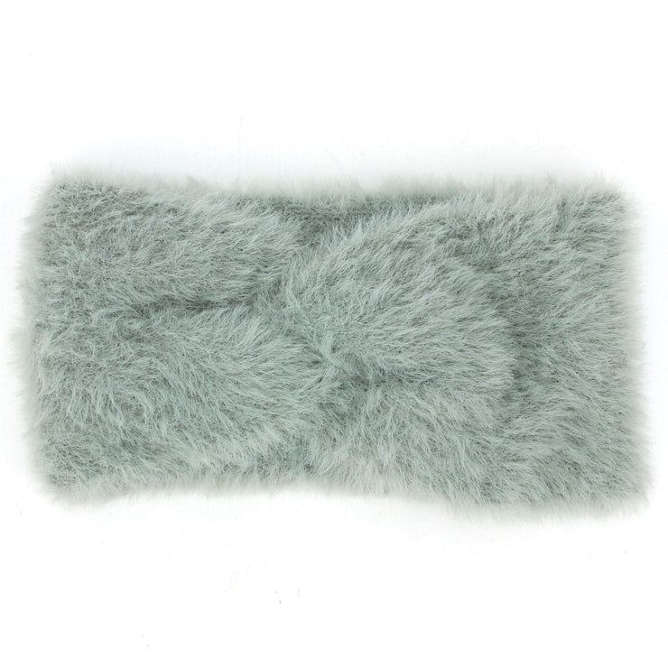 Faux Fur Twisted Bowknot Headband - Grey