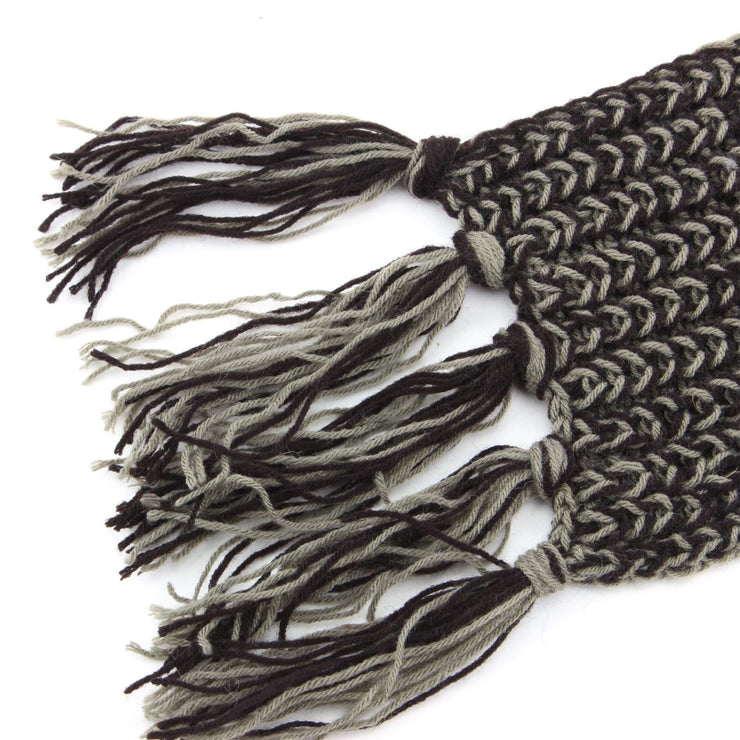 Long Narrow Acrylic Wool Knit Scarf - Black & Grey