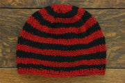 Wool Knit Beanie Hat - Stripe Red Black