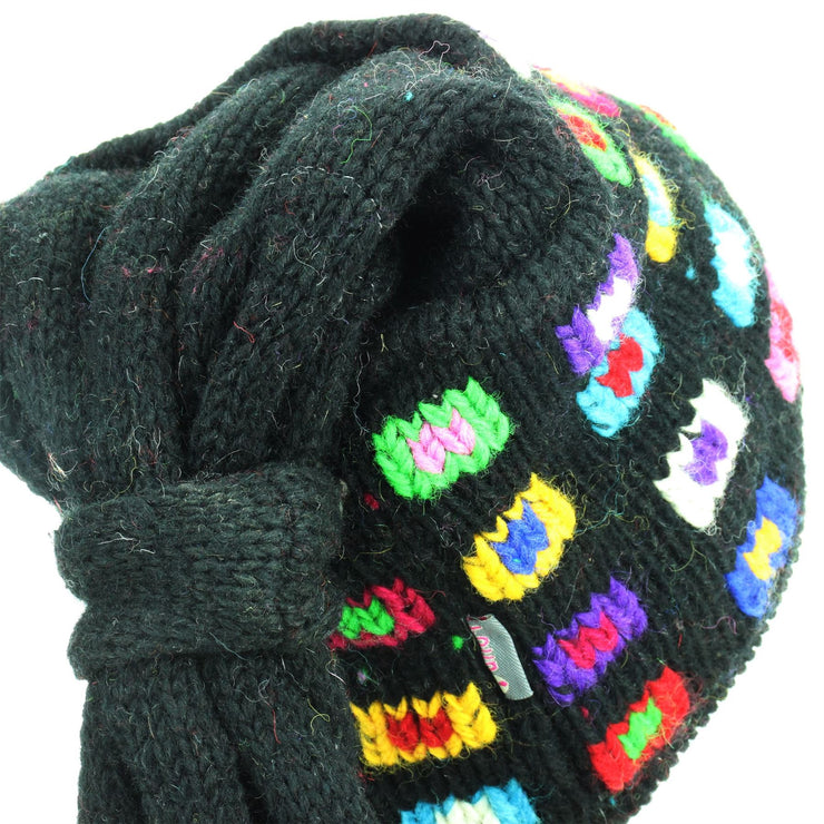 Wool Knit Fountain Tassels Hat - SQ Black