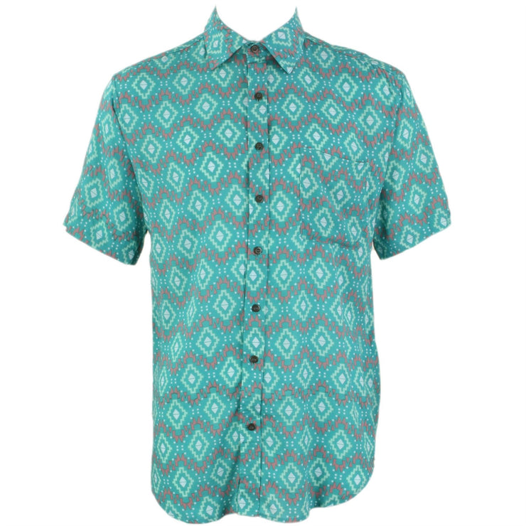 Regular Fit Short Sleeve Shirt - Green Aztec