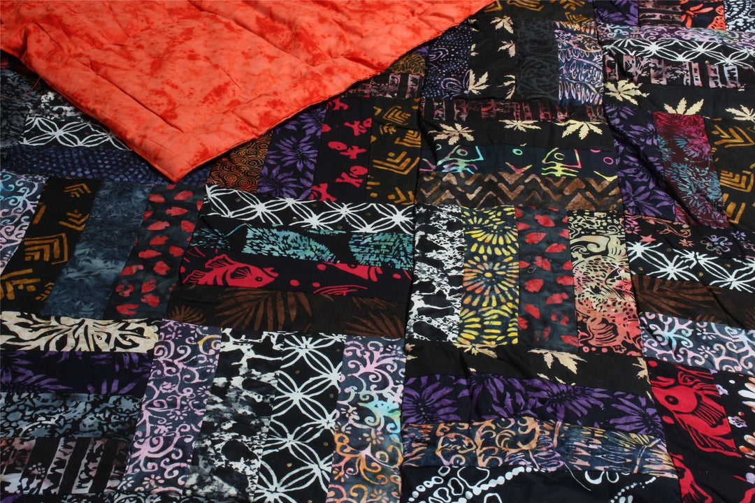 Handmade Quilted Patchwork Batik Printed Bedspread