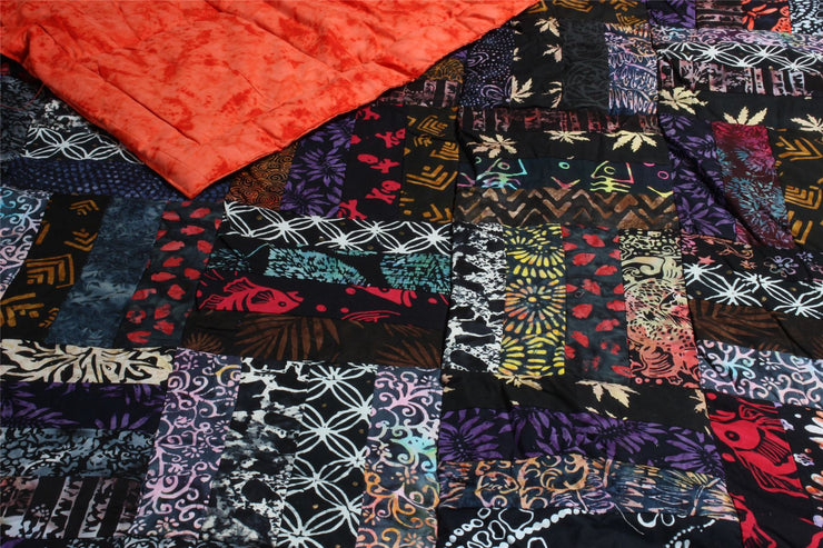 Handmade Quilted Patchwork Batik Printed Bedspread