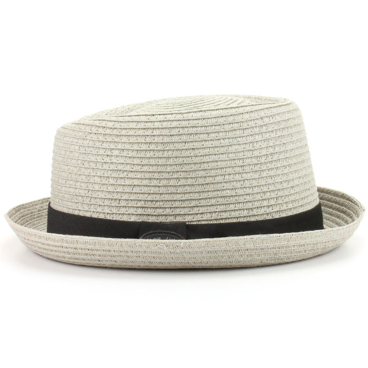 Straw Paper Pork Pie Hat - Light Grey