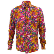 Tailored Fit Long Sleeve Shirt - Bright Pink & Orange Floral on Purple