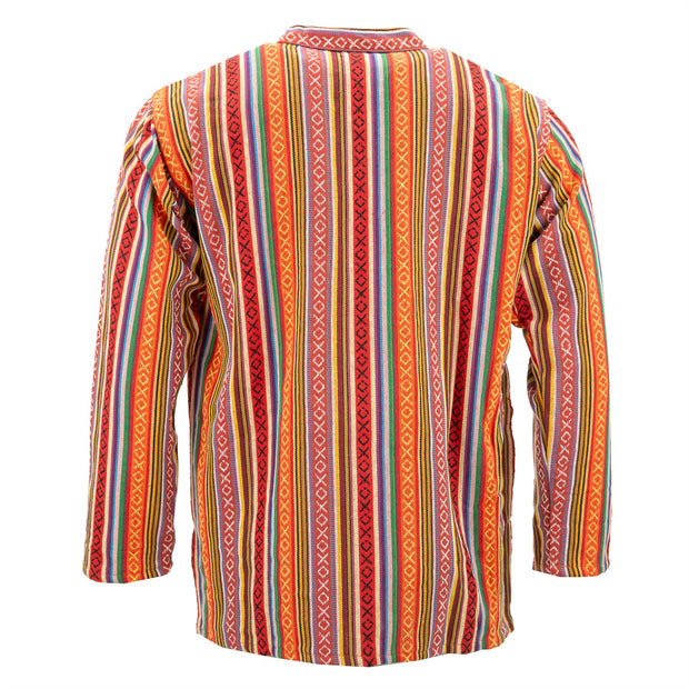 Woven Cotton Grandad Shirt - Blood Orange