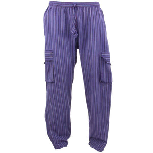 Pantalon cargo népalais classique léger à rayures en coton - violet