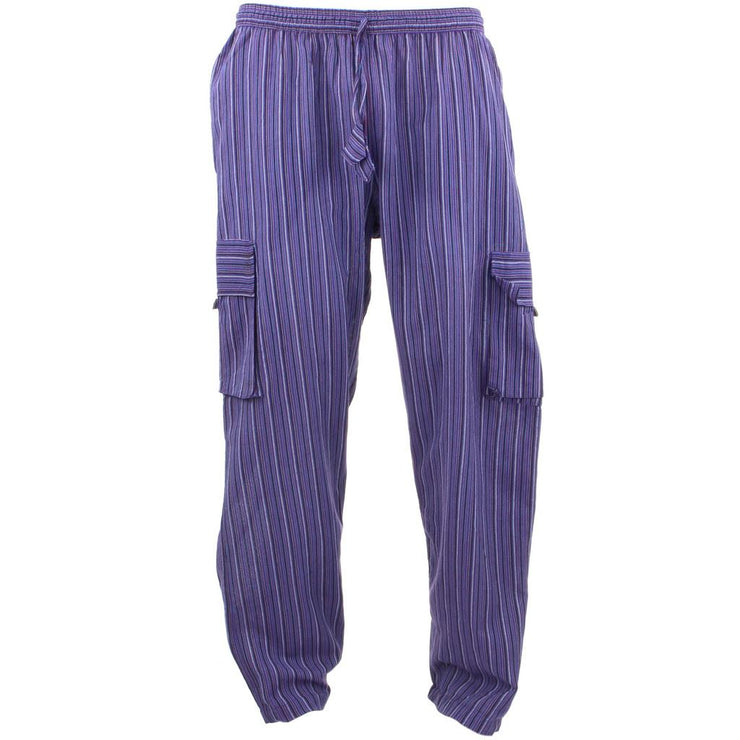 Classic Nepalese Lightweight Cotton Striped Cargo Trousers Pants - Purple