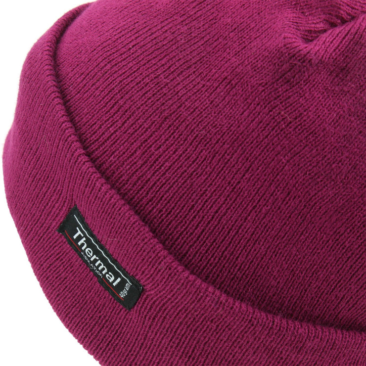 Fine Knit Beanie Hat - Dark Pink