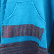 Soft Vegan Wool Hooded Tibet Poncho - Turquoise & Red Grey