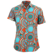 Tailored Fit Short Sleeve Shirt - Retro Circle Red Teal