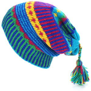 Wool Knit Tassel Beanie Hat - Carnival